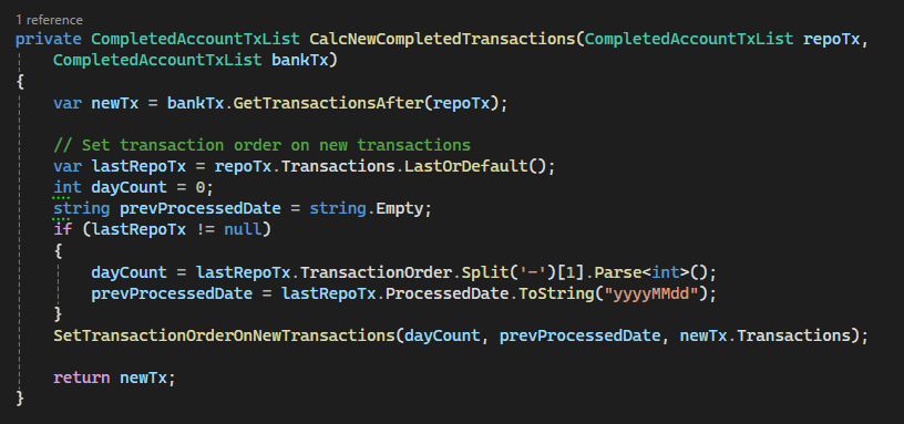 CalcNewCompletedTransactions with comments